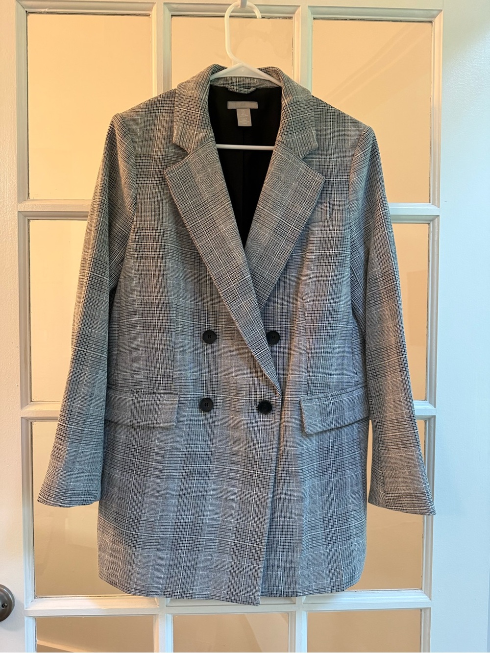 H&M Gray Plaid Double-Breasted Blazer Jacket